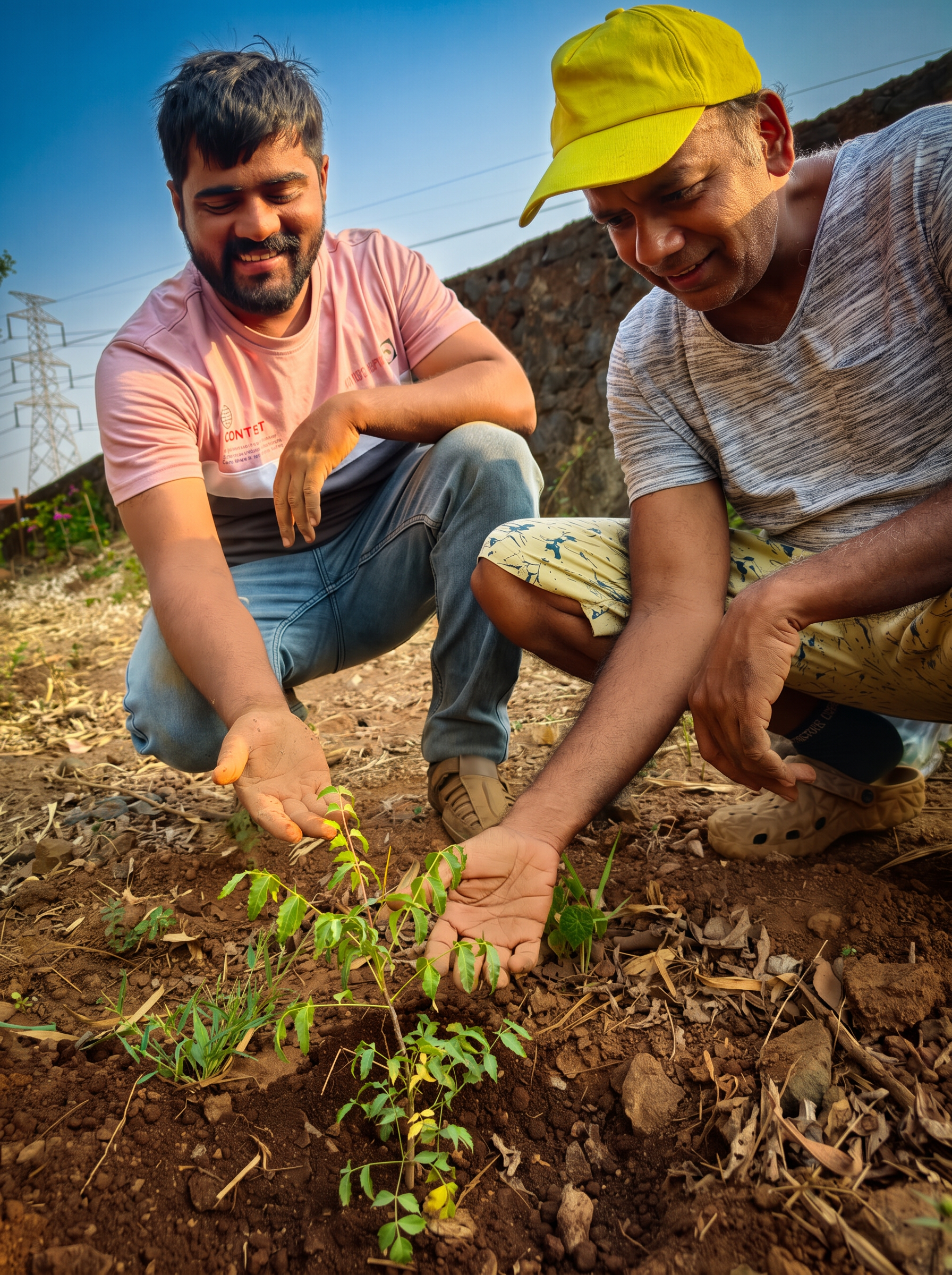 Planting a sapling in laterite soil